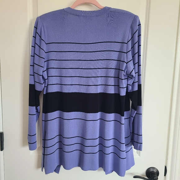 Exclusively Misook Purple Black Stripe Open Front Cardigan Sweater Medium - Picture 5 of 8